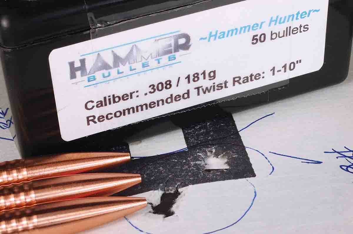 Hammer 181-grain Hunter bullets fired from a .30-06 provided this group at 100 yards.